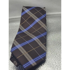 Tasso Elba Men's Tan , Brown And Blue Striped Silk Tie Size 57 X 3 100% Silk